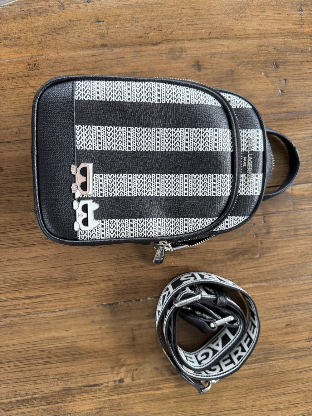 Karl Lagerfeld Black & White Logo Mini Backpack
